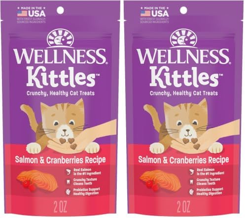 Wellness Kittles Crunchy Natural Grain Free Cat Treats, Salmon & Cranberries Recipe, All Life Stages, 2-Ounce Bag (Pack of 2)