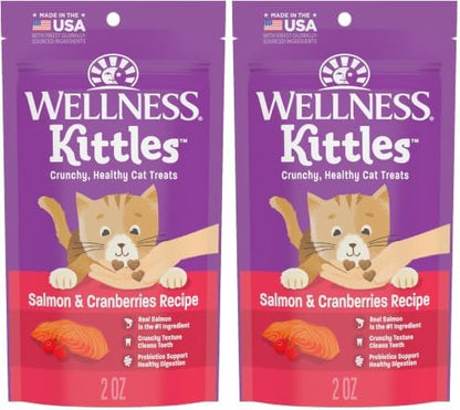 Wellness Kittles Crunchy Natural Grain Free Cat Treats, Salmon & Cranberries Recipe, All Life Stages, 2-Ounce Bag (Pack of 2)
