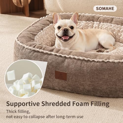 SOMAHE Calming Oval Bolster Dog Bed, Washable Cover, Medium 30x24x7 Coffee