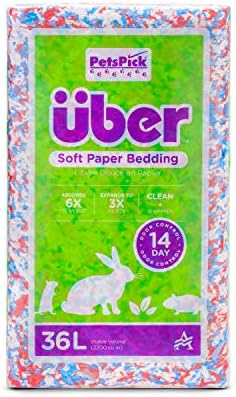PETSPICK Uber Soft Paper Pet Bedding for Small Animals, Red White & Blue Confetti, 36L
