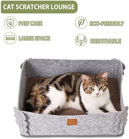 Cat Lounge Scratcher Box with Removable Cardboard (Grey)