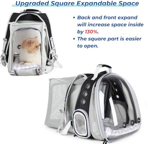 Lollimeow Expandable Cat Backpack Carrier for Large Cats & Small Dogs - Airline Approved Pet Bubble Backpack with Dual-Side Expansion, Perfect for Travel, Hiking & Outdoor Adventures, Up to 16lbs