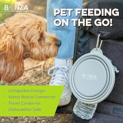 Bonza Collapsible Dog Bowls - 2 Pack, Small 12 oz, Dog Travel Accessories, Silicone Portable Dogs Bowl & Water Dish with Reinforced Rim & Carabiner for Hiking, Camping, and Car Trips, Black