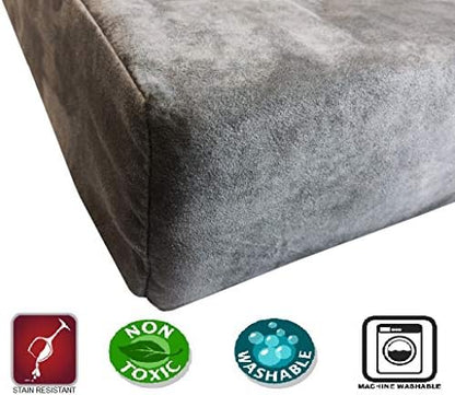 Dogbed4less Orthopedic Gel Memory Foam Pet Dog Bed, Waterproof Liner with External Microsuede Cover and Bonus Antislip Cover (Microsuede Gray, 55"X37"X4" Inches)