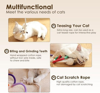 30 X 20 Inch Leaf Shaped Cotton Cat Bed Pad + 3 PCS Cotton Rope Cat Toys for Indoor Cats