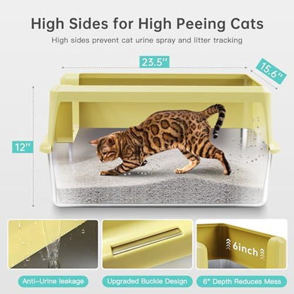 Stainless Steel Cat Litter Box, XL High Sided Open Top Litter Pan, 1 Scoop