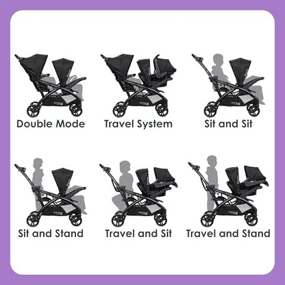 Baby Trend Sit N' Stand® Double 2.0 Stroller, Dash Black