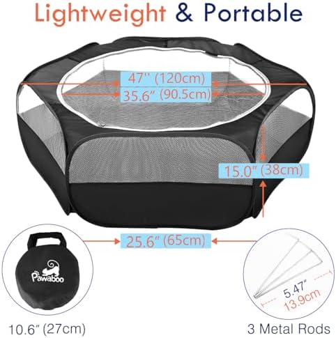 Pawaboo Small Animal Playpen with Zippered Cover, Black