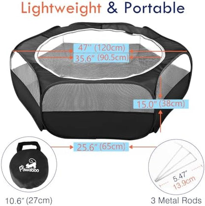 Pawaboo Small Animal Playpen with Zippered Cover, Black