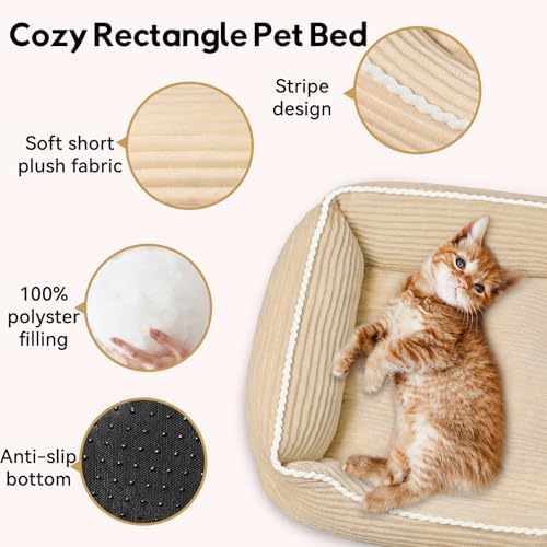 Zerbuger 20in Coffee Rectangle Cat Dog Bed Machine Washable Sleeping Sofa