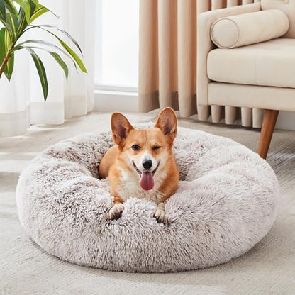 Western Home Calming Donut Medium Dog Bed Washable Pet Bed,30" White Khaki