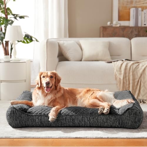 JOEJOY Extra Large Orthopedic Dog Beds Large Sized Dog, Extra Thick Foam Pet Bed Sofa with Bolster Sides, Large Sized Dog Bed with Removable Washable Cover, Non-Slip Bottom, Grey, 48''x35''