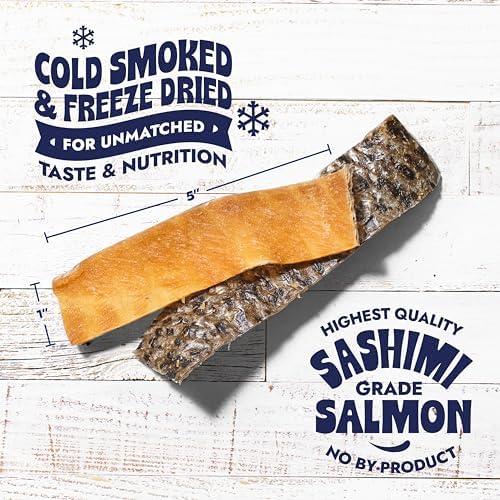 Finfare Freeze Dried Salmon Skin Treats for Dogs, 2oz Strips