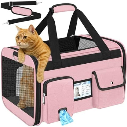 HUANLANG Large Cat Carrier Soft Sided Travel Pet Carrier Airline Approved