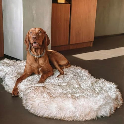 Faux Fur Orthopedic Dog Bed, Memory Foam, White w/Brown Tips 60"x35"
