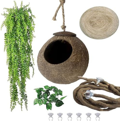 Crested Gecko Coconut Hide Natural Lizard Coco Hut Reptile Hanging Nest Flexible Vine Habitat Decoration Bearded Dragon Terrarium Accessories for Chameleon Tree Frog Snake Hermit Crab