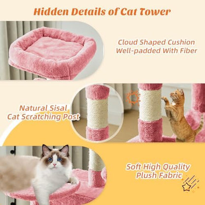 DUMOS Small 44 Inch Cat Tree Tower with Natural Sisal Scratching Posts