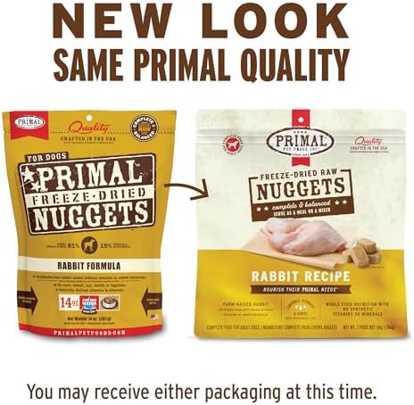 Primal Freeze Dried Raw Dog Food Nuggets, Rabbit, 14 oz