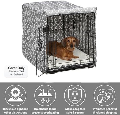 MidWest Homes for Pets Medium Dog Crate Cover With Teflon Fabric Protector, Poly-Cotton Privacy Kennel Cover Fits Most 30-inch Crates, Gray Designer Print, Washable, Reduces Barking