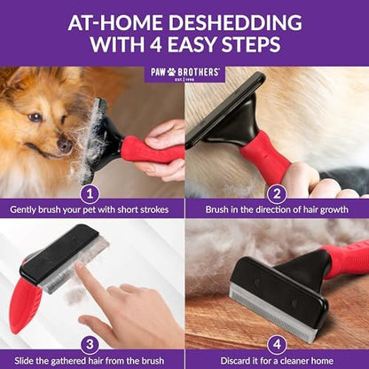 Paw Brothers Deshedding Tool, Deshedding Brush for Dogs and Cats, Professional Dog Grooming for Shedding, Pet Hair Remover, Fur Removal Brush for Medium and Long Pet Hair, 4" x 6", Large