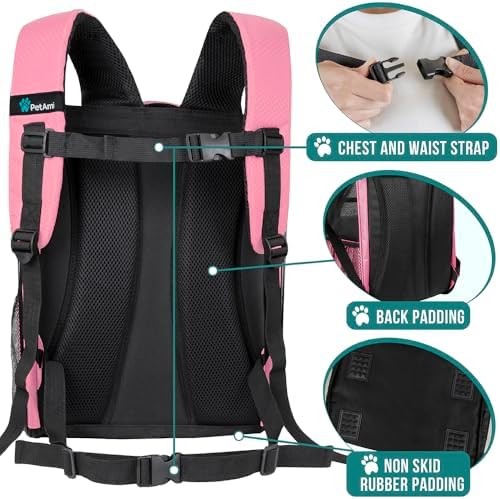 PetAmi Dog Backpack Carrier Airline Approved Cat Pet Puppy Bag, Pink