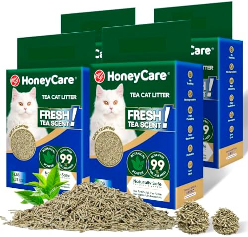 HoneyCare Tea Cat Litter | Natural Plant-Based Formula | Long-Lasting Odor Control | 99% Dust-Free & Low Tracking | Flushable Cat Litter | 24-lbs Value Pack (6 lbs x 4)