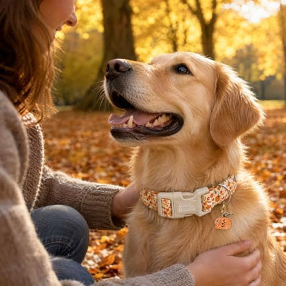 Fall Yellow Floral Pumpkin Dog Collar for X-Smalll Dog