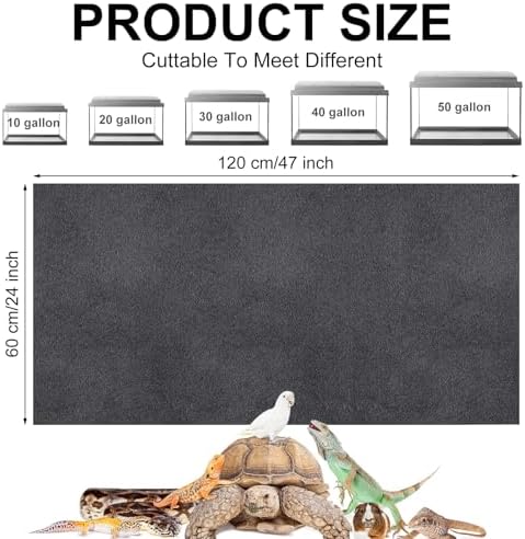 Haull 4 Pcs Reptile Carpet Terrarium Floor Mat Liner, 47 x 24 Inch, Black