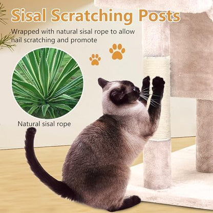 FDW | 36" Cat Tree Tower | Beige | Sturdy Multi-Level Cat Tree