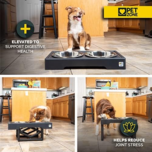 Pet Zone Designer Diner Elevated Stainless Steel Dog Bowls Set, 3 Heights