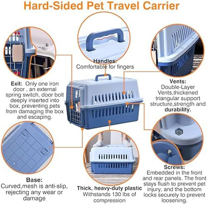 Pets Carrier,Kennel,19in,Long,Hard-Sided,for Cat up to 14lb,Suit for Airline/Road Travel (Blue, Small)