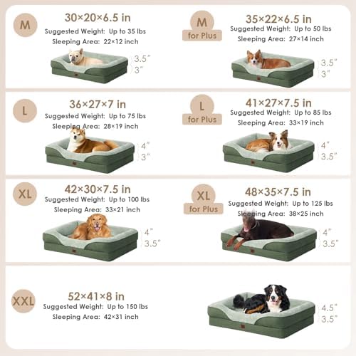 EHEYCIGA Orthopedic XL Dog Bed for Large Dog, Memory Foam Dog Couch, Green
