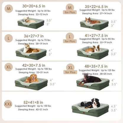EHEYCIGA Orthopedic Dog Bed for Medium Dog, Memory Foam Dog Couch, Green