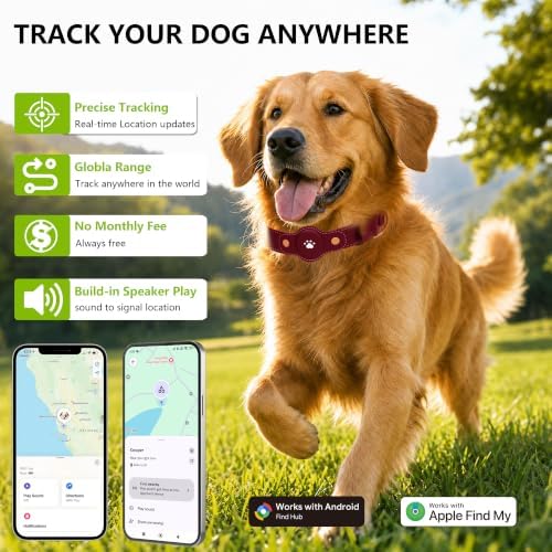 GPS Tracker for Dogs – Smart Dog Collar & Pet Tracker with Real-Time Location, No Monthly Fee, Unlimited Range (iOS & Android) – Fits Small to Large Dogs(Locator Included) BK