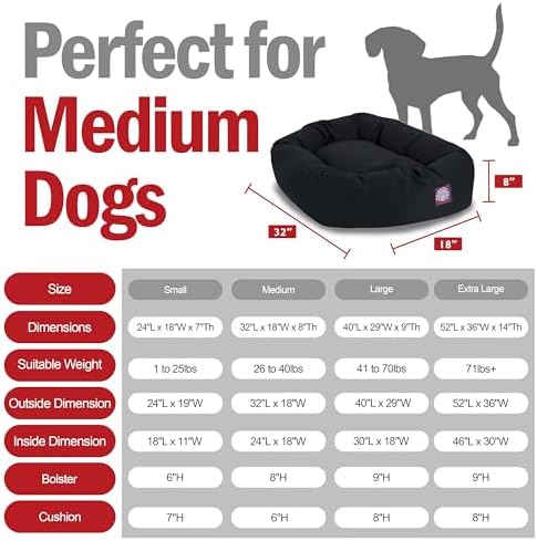 Majestic Pet Bagel Calming Dog Bed, 32 Inch Medium, Round, Washable, Black