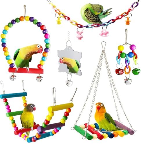 Bird Parakeet Cockatiel Toys, ESRISE Birds Cage Accessories Swing Climbing Ladders Wooden Perch Toy for Conures Finche Budgies Lovebird Parrot