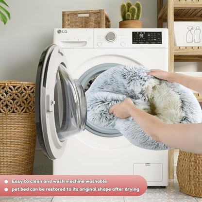 YUDANSI Cat Bed Hooded for Indoor Cats, Dog Bed with Large Covered Hood for Small Dogs Cats Puppy Kitty, Anti Anxiety Donut Cuddler, Anti Slip Plush Faux Fur Enclosed Pet Nest (Washable)(Pink-20inch)