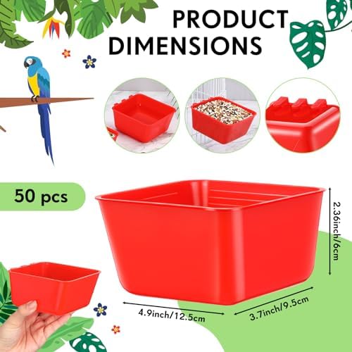 Maxdot 50 Pcs Cage Cups Chicken Feeder 16 oz Food Bowl, Red