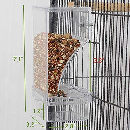 kathson No-Mess Bird Cage Feeder Automatic Parrot Feeders Seeds Container Acrylic Finch Foraging Feeders Parakeet Food Dispenser Cage Accessories for Small Birds Canary Budgie Lovebirds