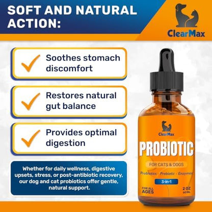 Liquid Probiotics for Dogs & Cats, 6 Billion CFU, Digestive Support, 2 Oz