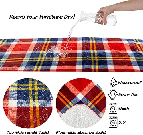Waterproof Pet Blanket - 50x60 Reversible Plaid Throw Protects Couch, Car, Bed from Spills, Stains, or Fur - Dog and Cat Blankets by Petmaker (Red)