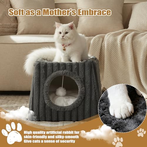 Dogpals Cat Cave Bed 15.74"x15.74"x13.38" Large with Balls(Deep Grey)