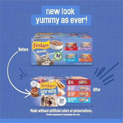 Friskies Purina Savory Shreds Wet Cat Food Variety Pack, (32) 5.5 oz Cans