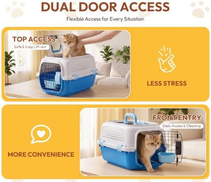 Dog & Cat Hard Carrier, 23IN Two-Door Plastic Pet Kennel with Ventilation