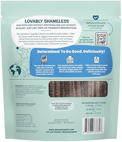Shameless Pets Blueberry & Mint Dental Chews for Dogs, 32 Chews