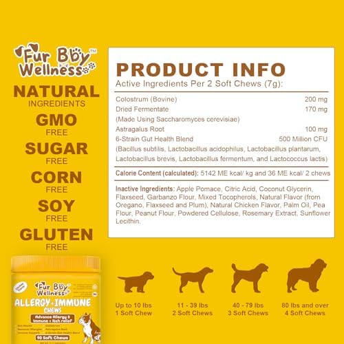 Allergy & Immune Support for Dogs Anti-Itch - Provide Seasonal Allergy Relief, Dog Probiotics for Itchy Skin, Ears, Eyes, and Stops Paw Licking - 90 Soft Chews