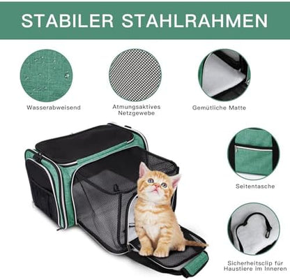BAGLHER Cat Carrier Bag,Airline Approved Pet Carrier Soft Side Pet Travel 5 Sides Open Doors 3 Sides Expandable Foldable Dog Carrier with Fleece Pad