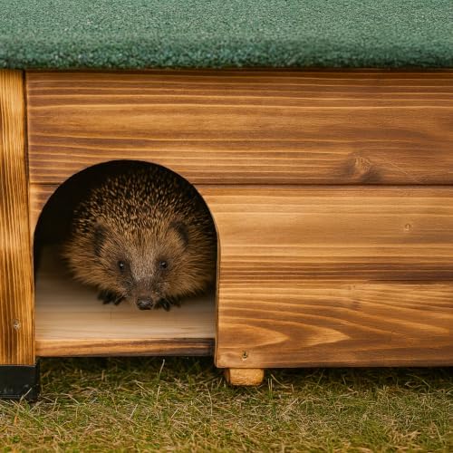 Relaxdays Hedgehog Shelter with Floor, Maze Entrance & Weatherproof Roof, Wood, HxWxD: 25 x 57 x 44 cm, Natural