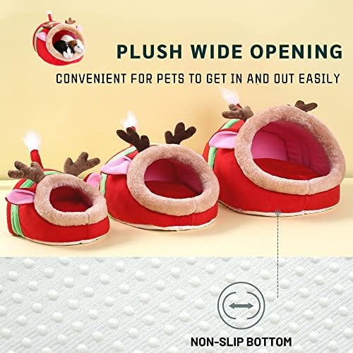 JanYoo Small Pet Gerbil Hedgehog Guinea Pig Bed Accessories Cage Toys Bearded Dragon House Hamster Supplies Habitat Ferret Rat for Christmas (XL, Reindeer)