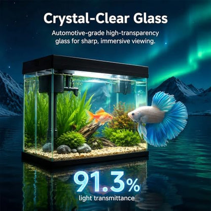 BARKBUDDY 2.4 Gallon Desktop Betta Fish Tank, All-in-One Starter Kit with Ultra-Quiet 3-in-1 Pump, 8-Mode LED, Temperature Display & Aroma Mist, for Office, Bedroom & Kid's Room
